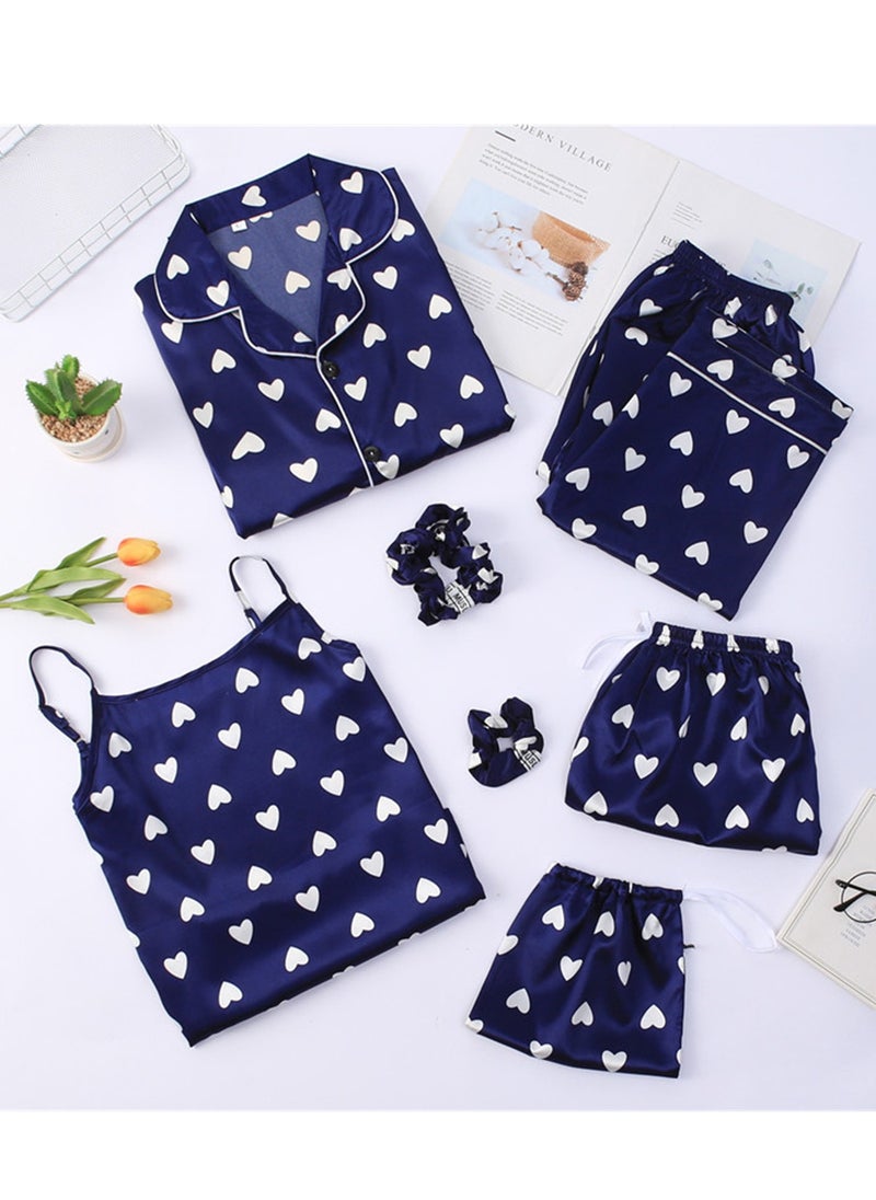 Generic - 7pcs pajamas set for women in all seasons imitation silk pajamas set - Image 1