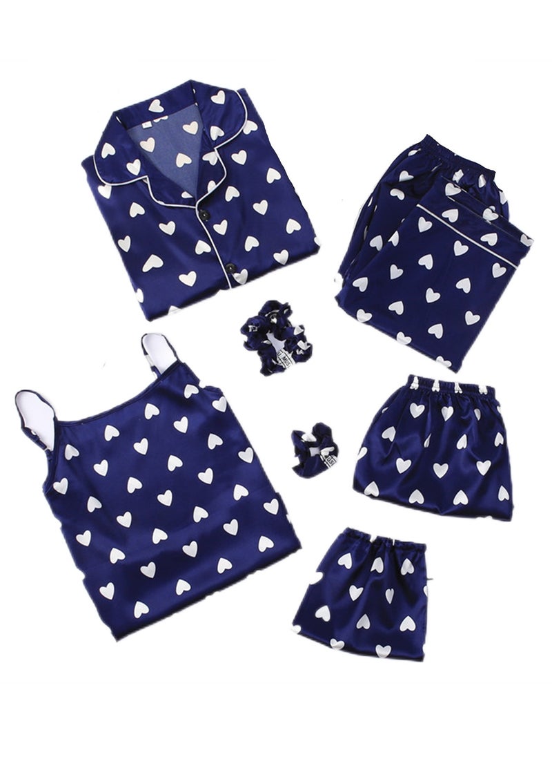 Generic - 7pcs pajamas set for women in all seasons imitation silk pajamas set - Image 1