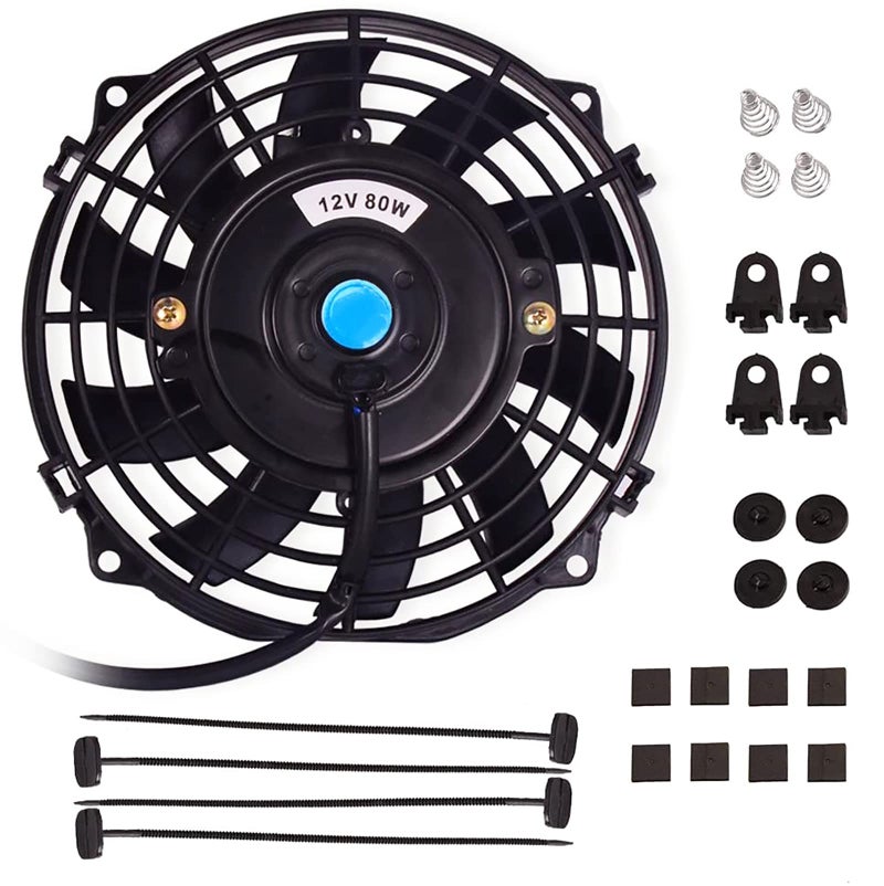 KAKO 7" Electric Radiator Cooling Fan Assembly Kit,Universal High Performance 12V Slim Electric Cooling Radiator Fan with 12V 80W Mount Kit(7 Inch,Black) - Image 1