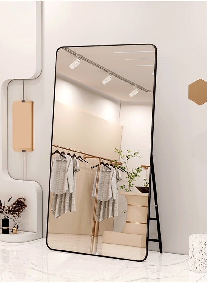 fashionhome Multipurpose Use Rectangular Shape Design Wide Full Length Mirror Standing Hanging or Leaning Against Wall Large Bedroom Floor Mirror Dressing Mirror Wall-Mounted Full Body Mirror Round Corner Durable Metal Frame Support Decorative Mirror for Living Room Home Shops 50x160 cm  - Image 1