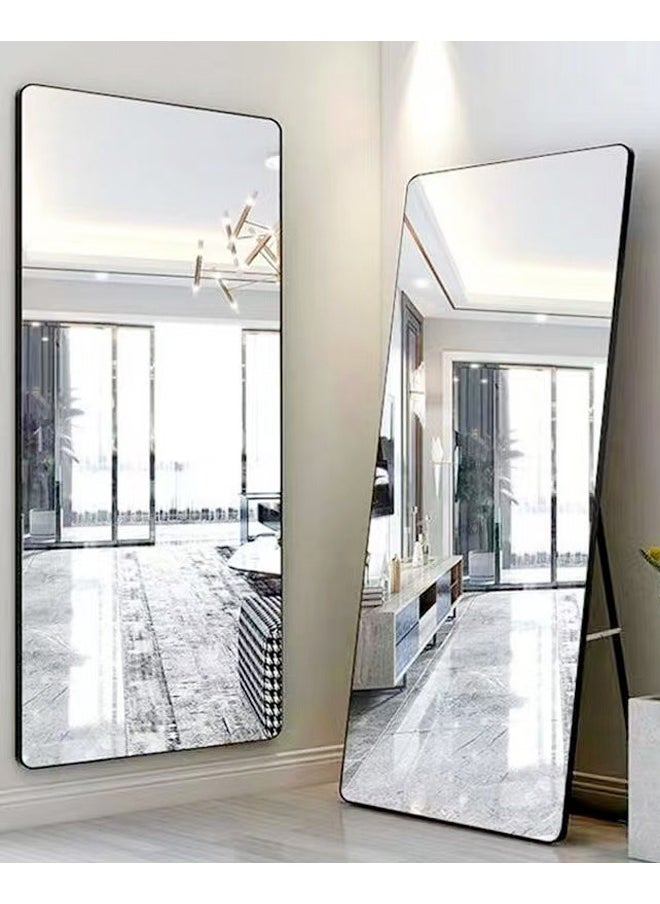 fashionhome Multipurpose Use Rectangular Shape Design Wide Full Length Mirror Standing Hanging or Leaning Against Wall Large Bedroom Floor Mirror Dressing Mirror Wall-Mounted Full Body Mirror Round Corner Durable Metal Frame Support Decorative Mirror for Living Room Home Shops 50x160 cm  - Image 5