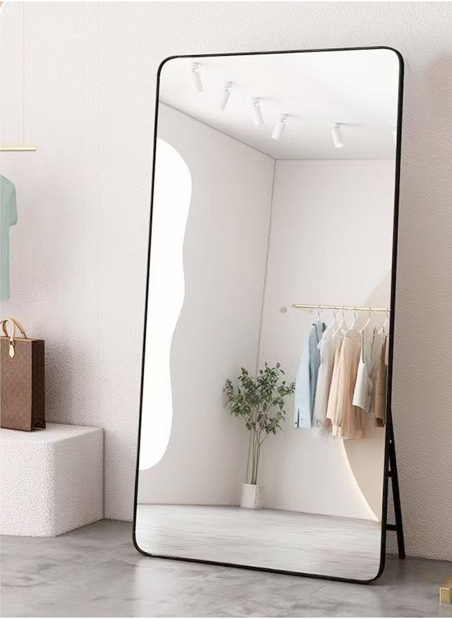 fashionhome Multipurpose Use Rectangular Shape Design Wide Full Length Mirror Standing Hanging or Leaning Against Wall Large Bedroom Floor Mirror Dressing Mirror Wall-Mounted Full Body Mirror Round Corner Durable Metal Frame Support Decorative Mirror for Living Room Home Shops 50x160 cm  - Image 4