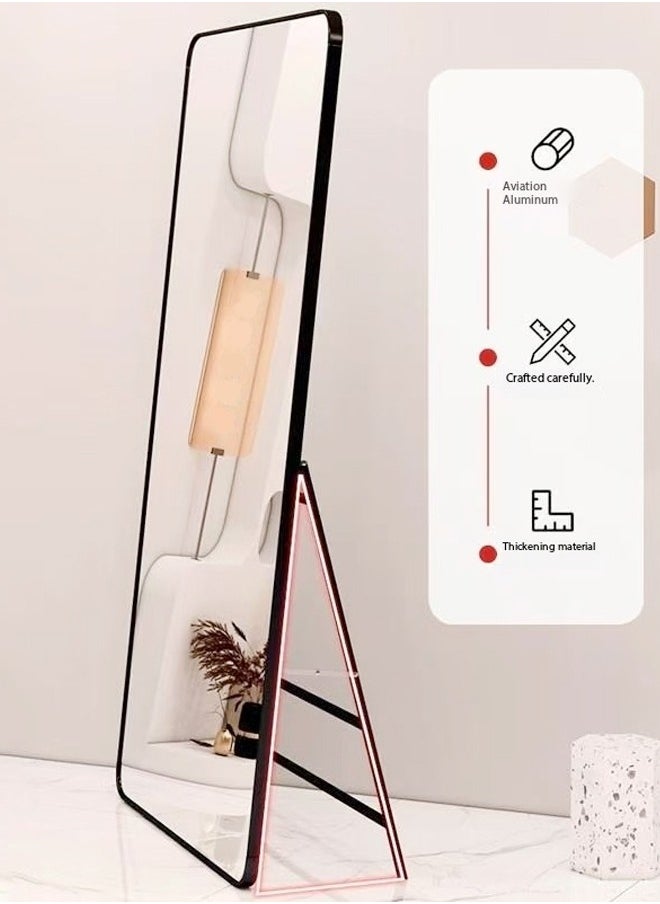 Multipurpose Use Rectangular Shape Design Wide Full Length Mirror Standing Hanging or Leaning Against Wall Large Bedroom Floor Mirror Dressing Mirror Wall-Mounted Full Body Mirror Round Corner Durable Metal Frame Support Decorative Mirror for Living Room Home Shops 50x160 cm