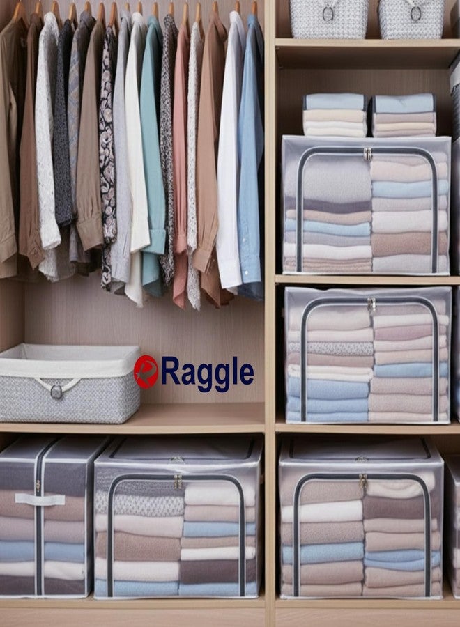 Raggle 3PCS Fully Transparent Openings Clothes Storage Bins with Metal Frame, Stackable & Foldable Storage Box with Lids, Closet Organizers, Cap, Sweater (40L x 30W x 20H) CM. (Transparent, 24L-3) - Image 4