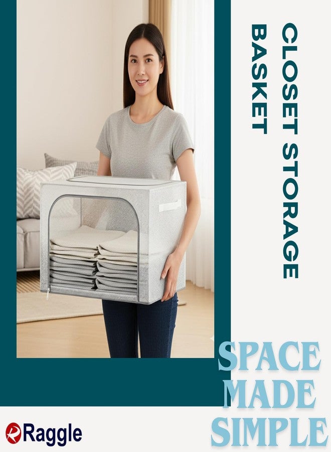 Raggle 3PCS Fully Transparent Openings Clothes Storage Bins with Metal Frame, Stackable & Foldable Storage Box with Lids, Closet Organizers, Cap, Sweater (40L x 30W x 20H) CM. (Transparent, 24L-3) - Image 5
