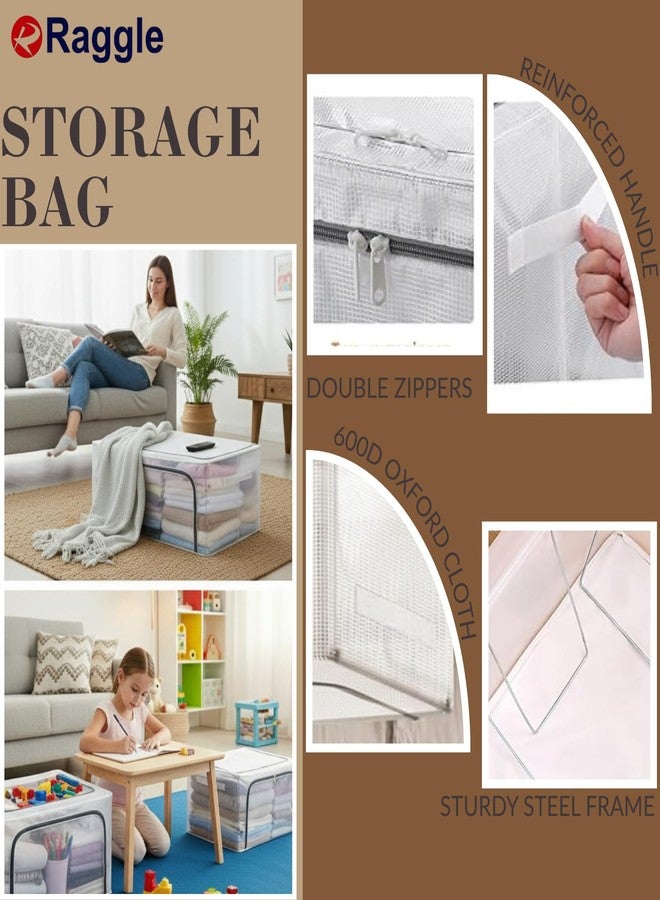 Raggle 3PCS Fully Transparent Openings Clothes Storage Bins with Metal Frame, Stackable & Foldable Storage Box with Lids, Closet Organizers, Cap, Sweater (40L x 30W x 20H) CM. (Transparent, 24L-3) - Image 3