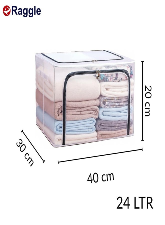 Raggle 3PCS Fully Transparent Openings Clothes Storage Bins with Metal Frame, Stackable & Foldable Storage Box with Lids, Closet Organizers, Cap, Sweater (40L x 30W x 20H) CM. (Transparent, 24L-3) - Image 2