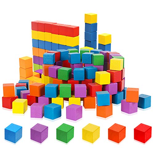 Rocutus Cube Blocks 200 Pack Colorful Square Wooden Building Blocks Baby Shower Decorating Cubes Puzzle Making and DIY Craft - Image 1