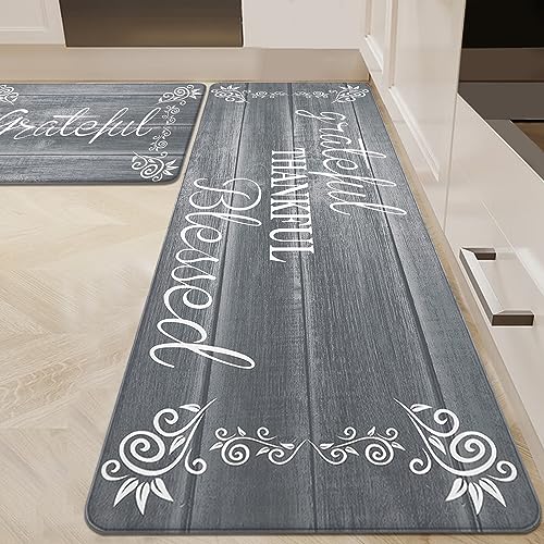 HEBE Anti Fatigue Kitchen Mat Set of 2 Non Slip Cushioned Kitchen Mats for Floor Waterproof Farmhouse Kitchen Rugs and Mats Set Comfort Standing Desk Mat Carpet for SinkOfficeLaundry