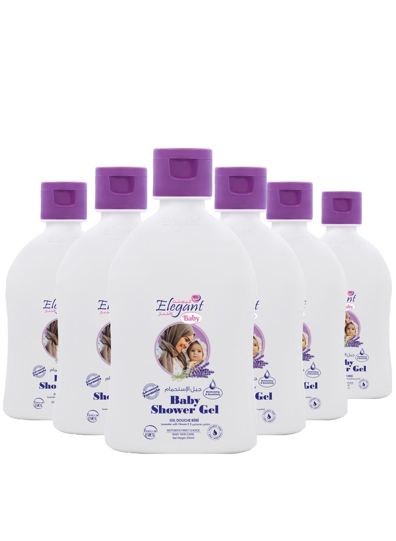 Elegant Elegant Lavender Baby Shower Gel 200ml Pack of 6 