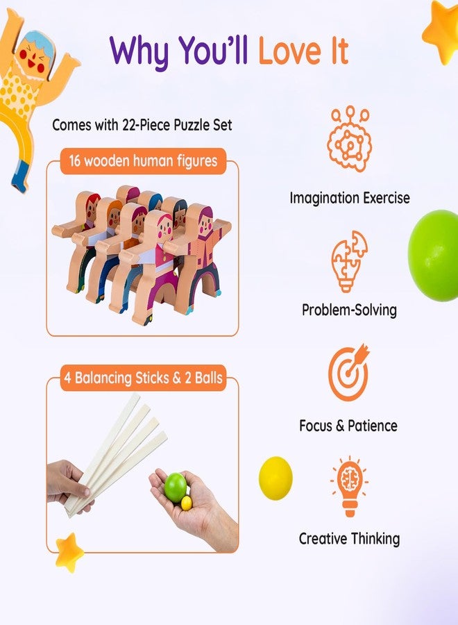 Tinker Box Stack & Balance Human Tower | Wooden Interlocking Toy Set | Promotes Critical Thinking & Creativity | Early Learning Educational Game for Kids Children Boys Girls - Image 4