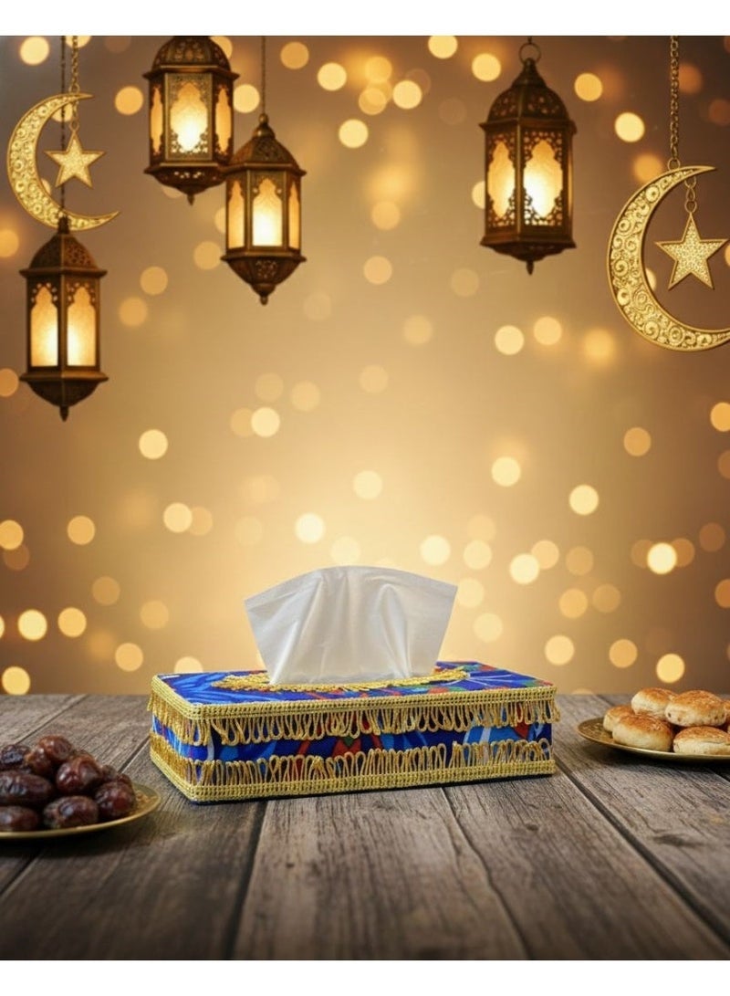 علبة مناديل رمضان خشب – لون أزرق – ديكور رمضاني - Image 2