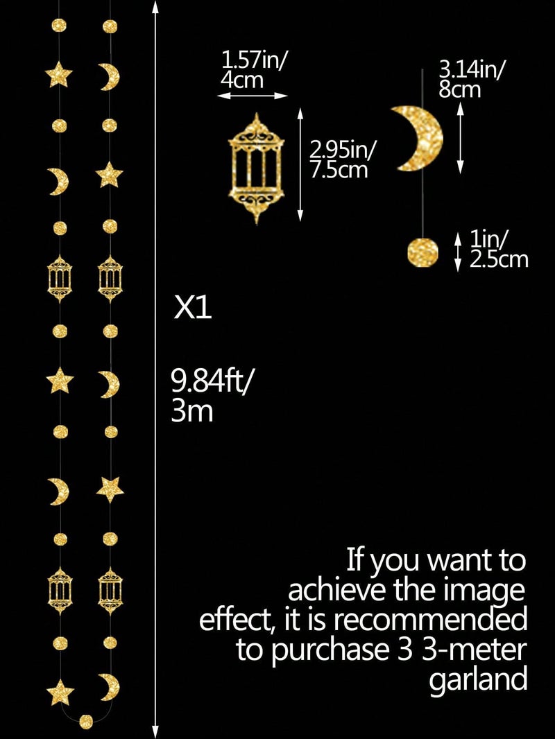 Ramadan Hanging Garland Moon Stars and Lanterns Gold 3 Meter Home Decoration - Image 4