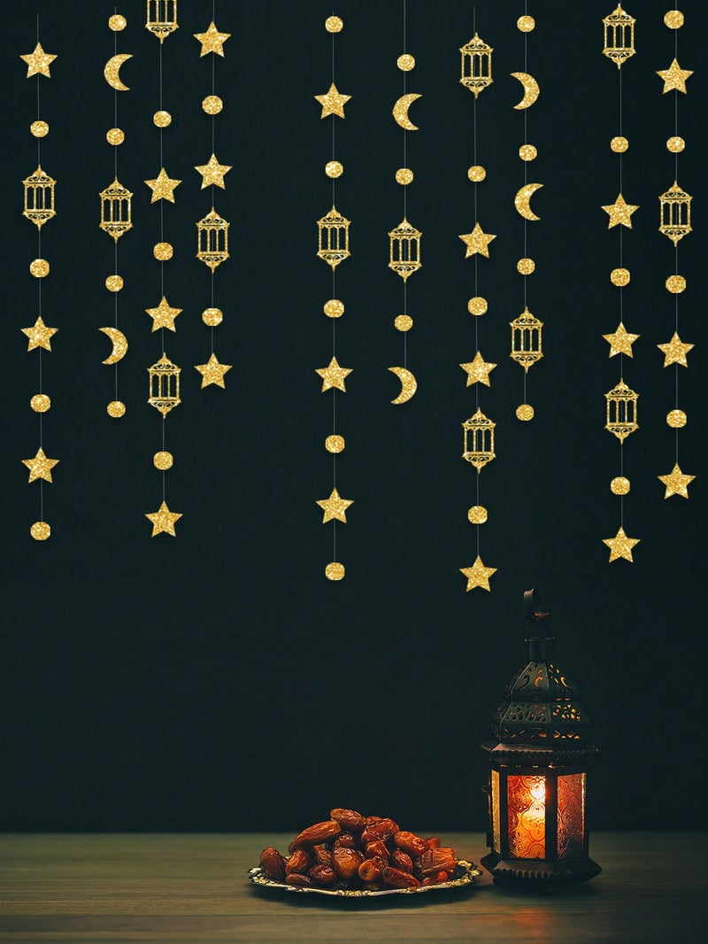 Ramadan Hanging Garland Moon Stars and Lanterns Gold 3 Meter Home Decoration - Image 1