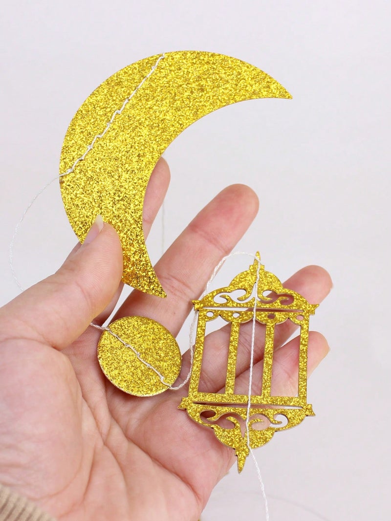 Ramadan Hanging Garland Moon Stars and Lanterns Gold 3 Meter Home Decoration - Image 3