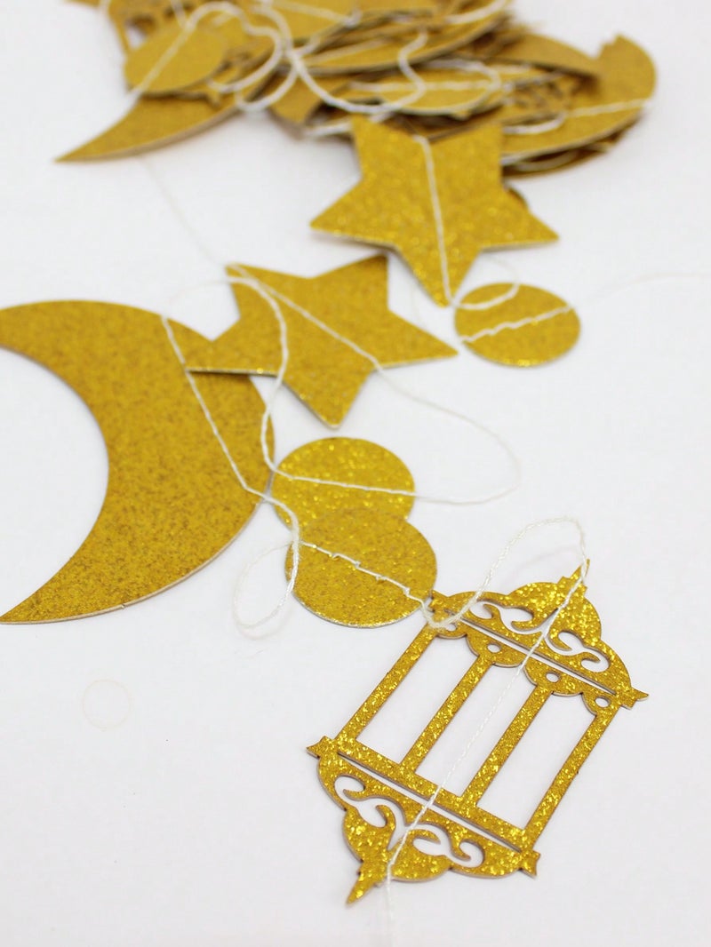 Ramadan Hanging Garland Moon Stars and Lanterns Gold 3 Meter Home Decoration - Image 2