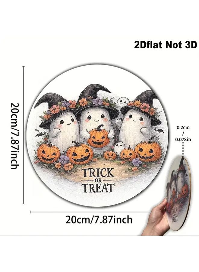 2D Flat Retro Halloween Wooden Wreath With Ghosts For Home Decor 1pc - Image 3