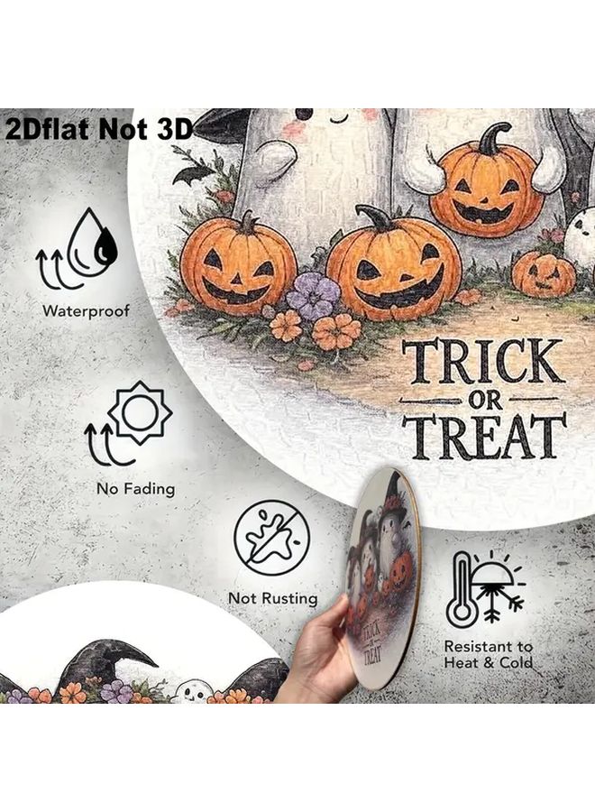 2D Flat Retro Halloween Wooden Wreath With Ghosts For Home Decor 1pc - Image 4