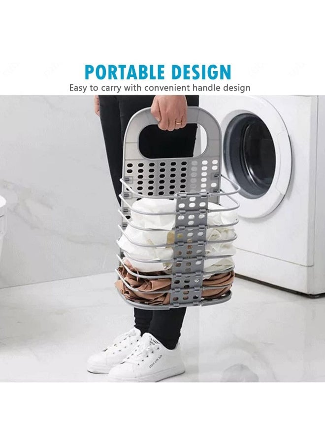 Rubik - Foldable Laundry Basket Plastic With Handle For Bathroom, Slim Wall Hanging Type Multipurpose Suitable For Laundry, Storage, Toys (Grey) - Image 1