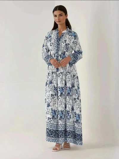HICCUP Printed Long Sleeve Viscose Maxi Dress