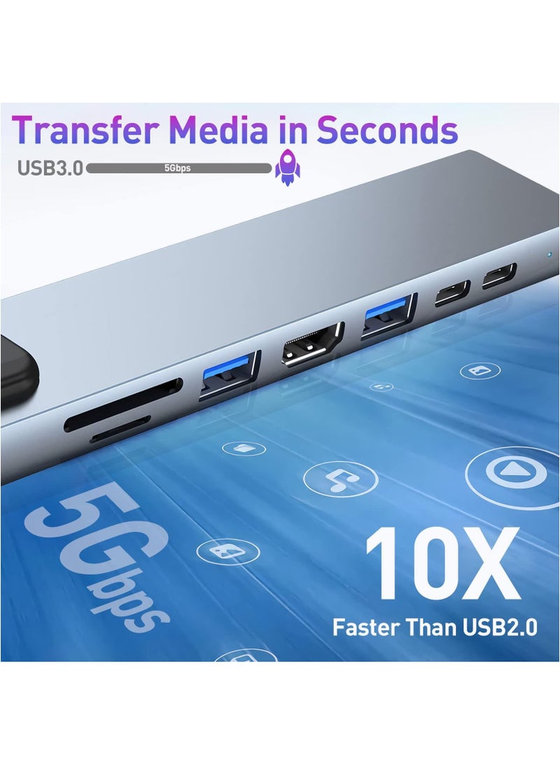 Vonqu - 8 in 1 Typ-C Adapter with 4K HDMI 100W PD USB C Port USB 3.0 RJ45 Ethernet SD/TF Card Reader Docking Station Compatible with MacBook Pro Typ-C Laptops and Other Type C Devices - Image 1