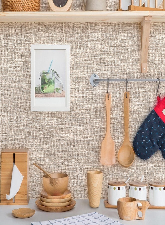 Uooar Khaki Grasscloth Peel and Stick Wallpaper 17.3"x120" Faux Linen Textured Contact Paper Removable Self Adhesive Vinyl Wallpaper for Bedroom Bathroom Kitchen Cabinets - Image 3