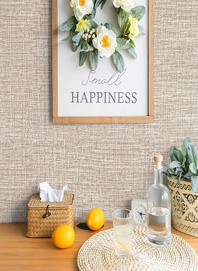 Uooar Khaki Grasscloth Peel and Stick Wallpaper 17.3"x120" Faux Linen Textured Contact Paper Removable Self Adhesive Vinyl Wallpaper for Bedroom Bathroom Kitchen Cabinets - Image 4