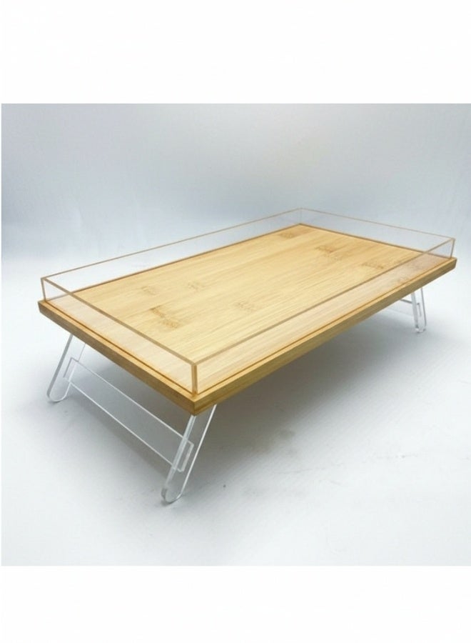 صينية تقديم من الاكريليك والبامبو، منظم صينية لطاولة الطعام والقهوة على سطح الطاولة، الافطار، ارجل تفتح وتغلق 42سم - Image 2