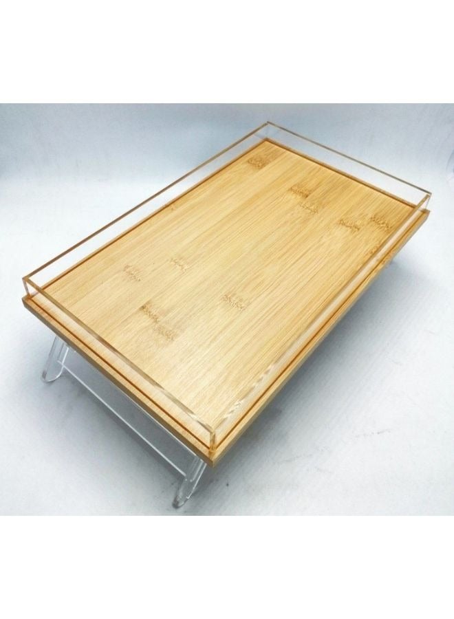 صينية تقديم من الاكريليك والبامبو، منظم صينية لطاولة الطعام والقهوة على سطح الطاولة، الافطار، ارجل تفتح وتغلق 42سم - Image 3