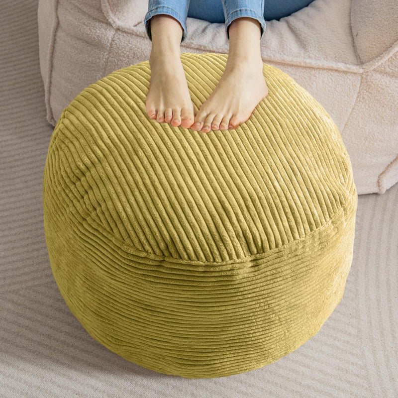 HIGOGOGO Round Stuffed Pouf Ottoman Corduroy Poufs with Foam Chunk Filling Furry and Fluffy Pouf Foot Stool Storage Ottoman 20 X 15 Floor Poufs Foot Rest for Living Room Green
