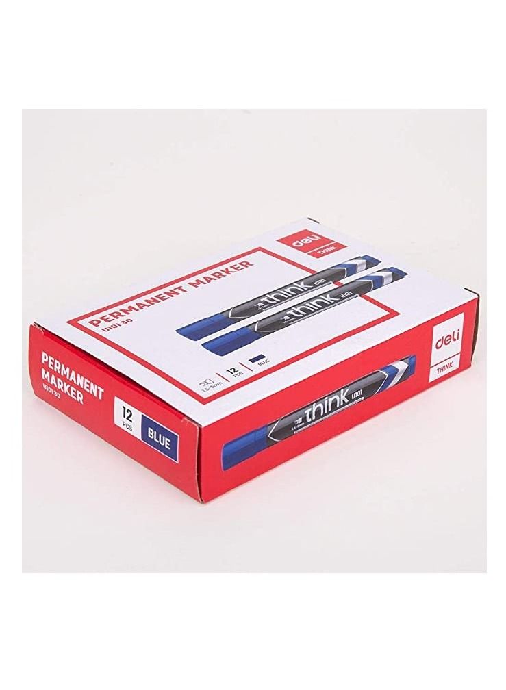 Deli 12 قطعة من قلم التحديد الدائم برأس مائل حبر أزرق - Image 1