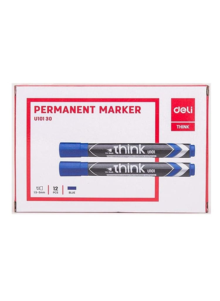 Deli 12 قطعة من قلم التحديد الدائم برأس مائل حبر أزرق - Image 2