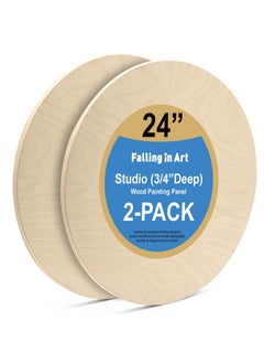 Falling In art Falling in Art Unfinished Round Birch Wood Panels Kit for Painting, Wooden Canvas 2 Pack of 24 Studio 3/4" Deep, Cradle Boards for Pouring, Art, Crafts, Burning and More  - Image 1