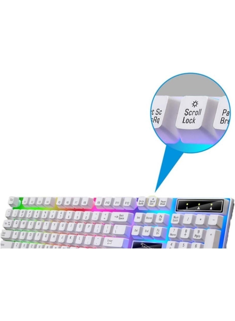 White gaming keyboard and mouse set with LED backlighting - Image 3