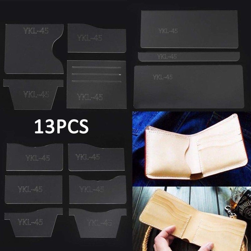 SMTHOME 13X Clear Acrylic Wallet Pattern Stencil Template Drawings Set Leather Hand Craft DIY Tool - Image 3
