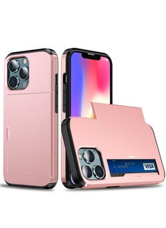 Generic Case Cover For iPhone 13 mini Shockproof Armor Protective Case with Slide Card Slot  Rose Gold 