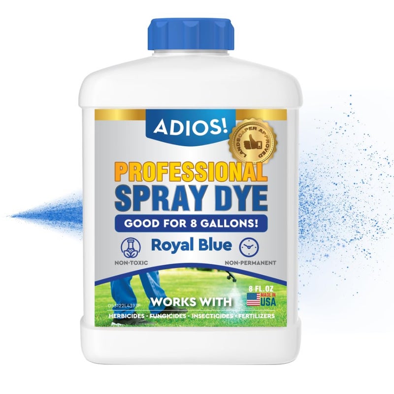ADIOS! Adios Professional Blue Spray Dye Marker 8oz Makes 16 Gallons of Indicator for Grass and Lawn Care Safe for Mixing