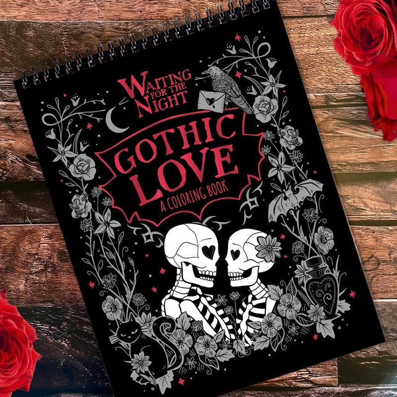 Conquest Journals Waiting for The Night Gothic Love Coloring Book, Goth Valentine's Day-Inspired Designs to Color, 30 Perforated Pages, Top-Spiral, Durable Bookboard-Wrapped Back Cover, 8'' x 10.5'' - Image 2