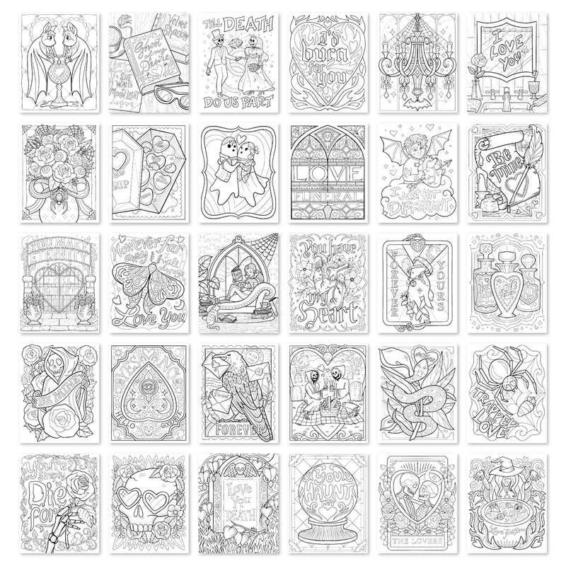 Conquest Journals Waiting for The Night Gothic Love Coloring Book, Goth Valentine's Day-Inspired Designs to Color, 30 Perforated Pages, Top-Spiral, Durable Bookboard-Wrapped Back Cover, 8'' x 10.5'' - Image 3