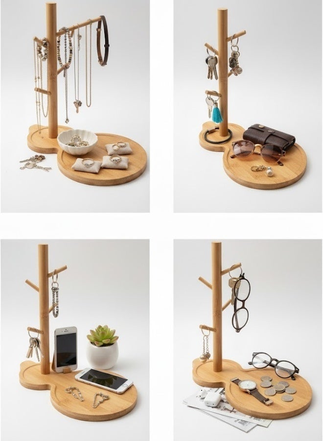 Happy Home Natural Bamboo Wood Guitar Key Storage Tray - Decorative Pumpkin Base with 4-Tier Metal Holder for Hanging Keys, Jewelry, Watches, and Accessories, Multi-Use Easy-to-Assemble Entryway Tray for Office, Living Room, and Bedroom, Modern Japanese Design - Image 3