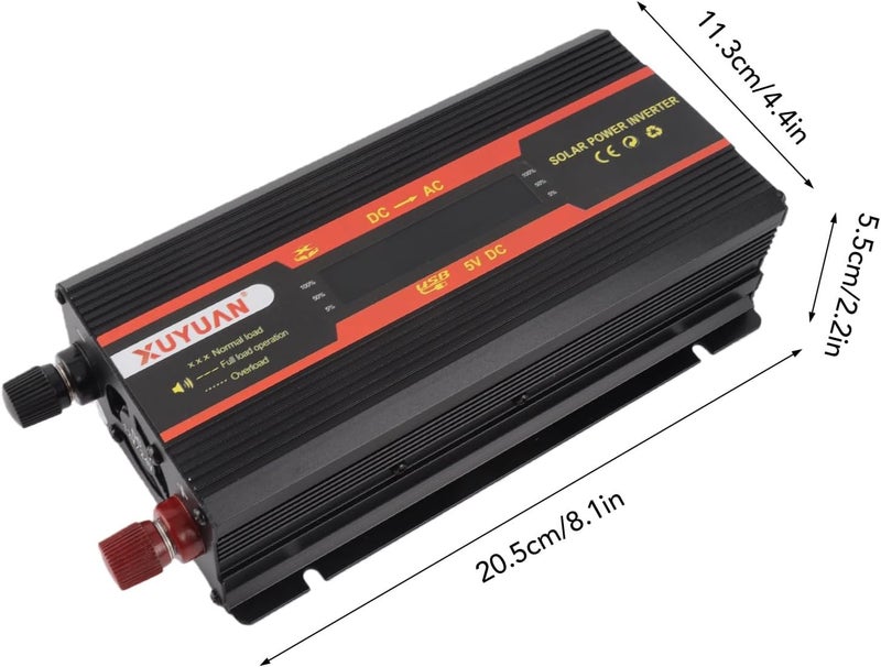 RIZGHWOY 1000W Pure Sine Wave Power Inverter with LCD Display, 12V 24V Dual Voltage, Intelligent Temperature Control, Aluminum Magnesium Body, USB Port, for Solar Wind Power Generation - Image 3