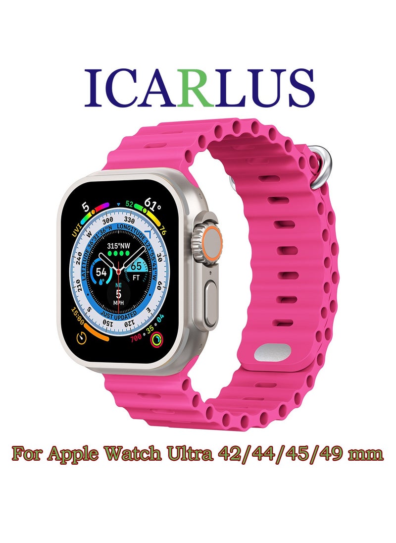 ICARLUS - Ocean Band Compatible with Apple Watch Ultra Band 49/45/44/42mm Men Women, Soft Silicone Sport Band Replacement Strap for Apple Watch Ultra2/Ultra iWatch Series 9 8 7 SE 6 5 4 3 2 1 Barbie Pink - Image 1