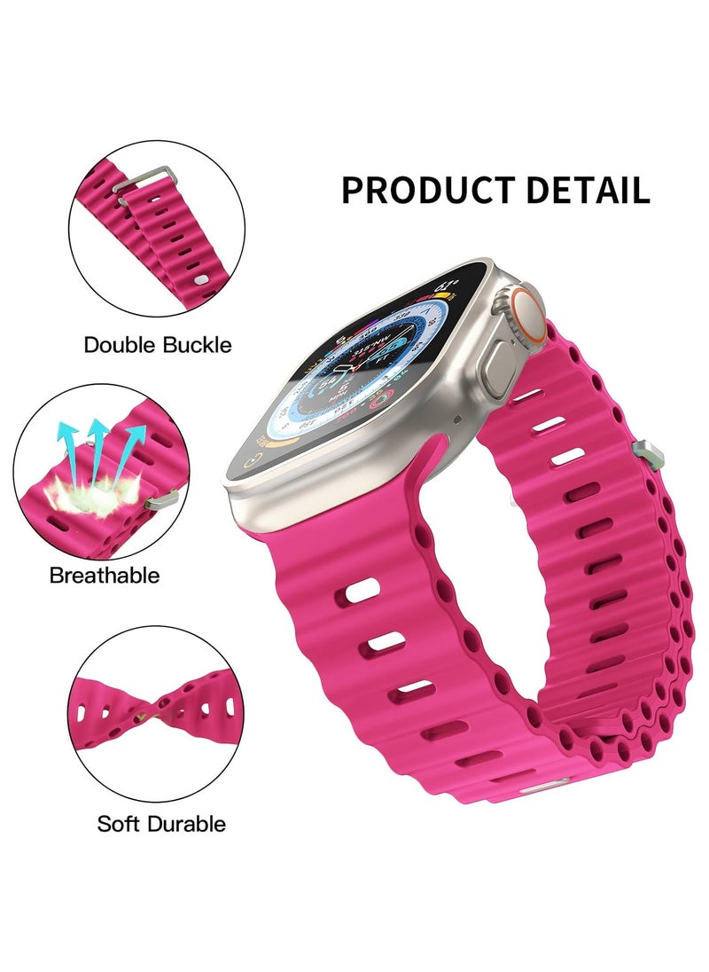 ICARLUS - Ocean Band Compatible with Apple Watch Ultra Band 49/45/44/42mm Men Women, Soft Silicone Sport Band Replacement Strap for Apple Watch Ultra2/Ultra iWatch Series 9 8 7 SE 6 5 4 3 2 1 Barbie Pink - Image 1