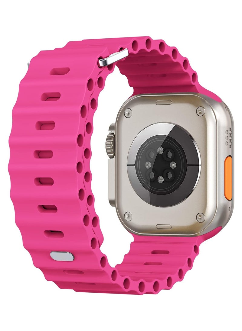 ICARLUS - Ocean Band Compatible with Apple Watch Ultra Band 49/45/44/42mm Men Women, Soft Silicone Sport Band Replacement Strap for Apple Watch Ultra2/Ultra iWatch Series 9 8 7 SE 6 5 4 3 2 1 Barbie Pink - Image 1
