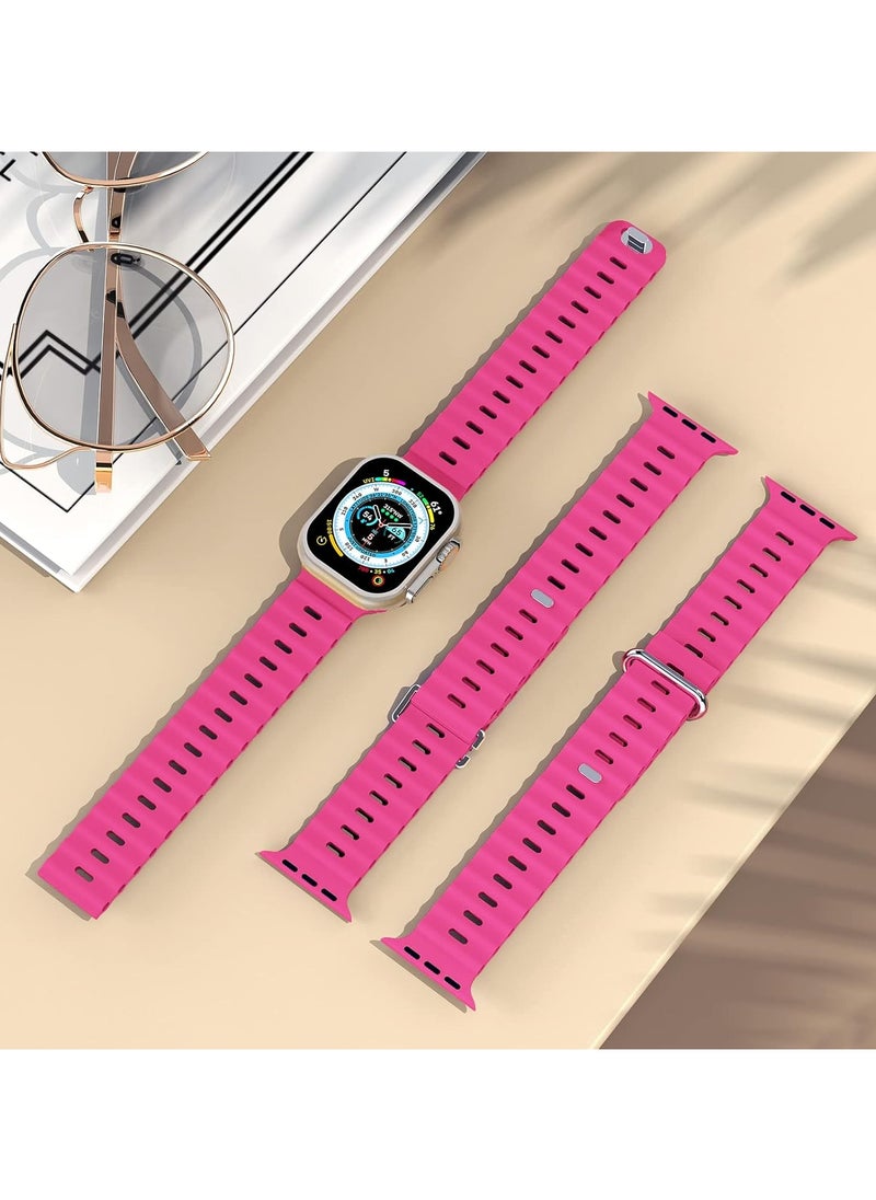 ICARLUS - Ocean Band Compatible with Apple Watch Ultra Band 49/45/44/42mm Men Women, Soft Silicone Sport Band Replacement Strap for Apple Watch Ultra2/Ultra iWatch Series 9 8 7 SE 6 5 4 3 2 1 Barbie Pink - Image 1