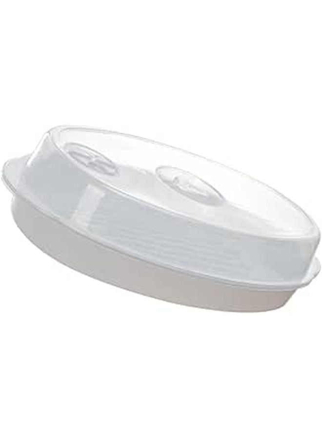 Microwave Steamer Plate with Lid BPA Free Plastic Healthy Cooking for Vegetables Fish - Image 1