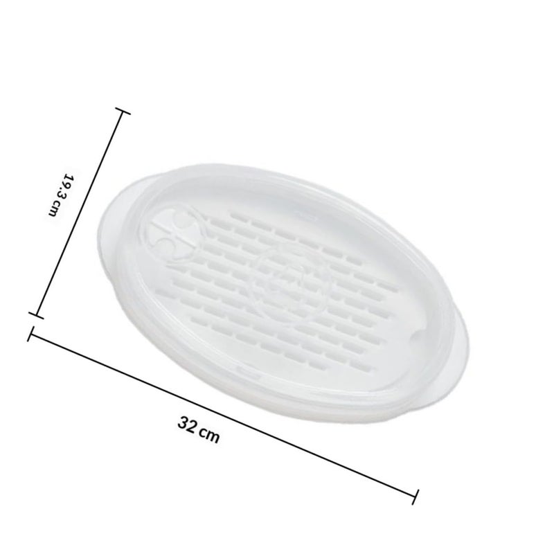 Microwave Steamer Plate with Lid BPA Free Plastic Healthy Cooking for Vegetables Fish - Image 3