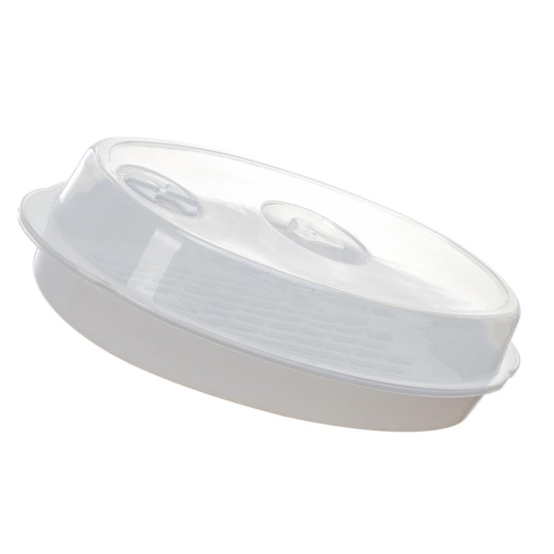 Microwave Steamer Plate with Lid BPA Free Plastic Healthy Cooking for Vegetables Fish - Image 2