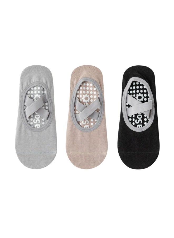Sports non-slip socks indoor special yoga socks silicone non-slip breathable solid color women's boat socks Pilates socks(Beige+Black+Gray) - Image 1