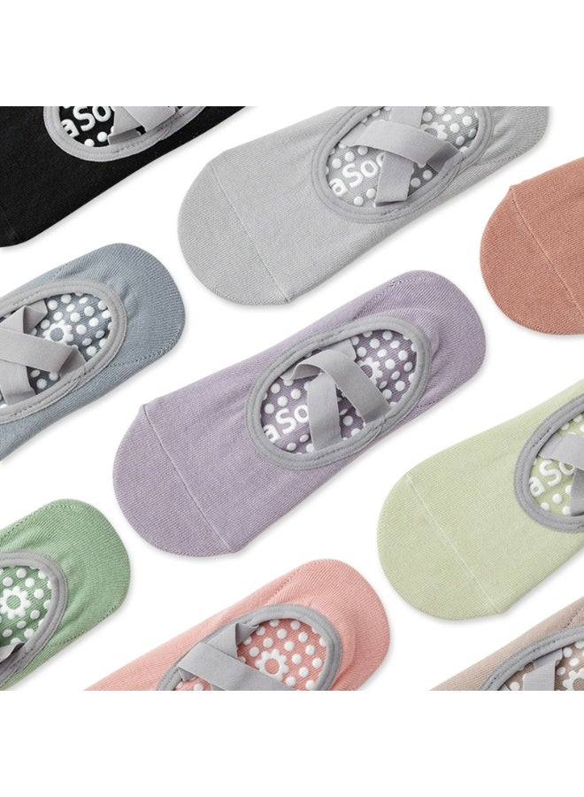 Sports non-slip socks indoor special yoga socks silicone non-slip breathable solid color women's boat socks Pilates socks(Beige+Black+Gray) - Image 4